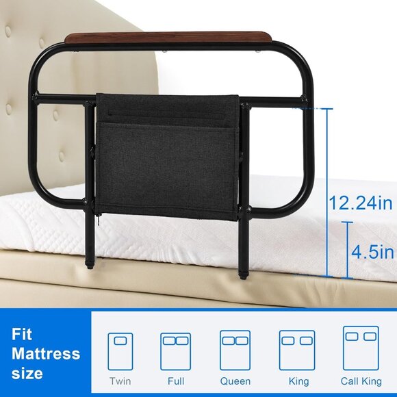 Adjustable Bed Side Rail for Wooden Base frame 21.5" x 17" Fall Prevention - Picture 8 of 9